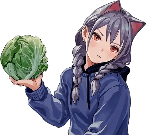 Catgirl with a cabbage in her hand